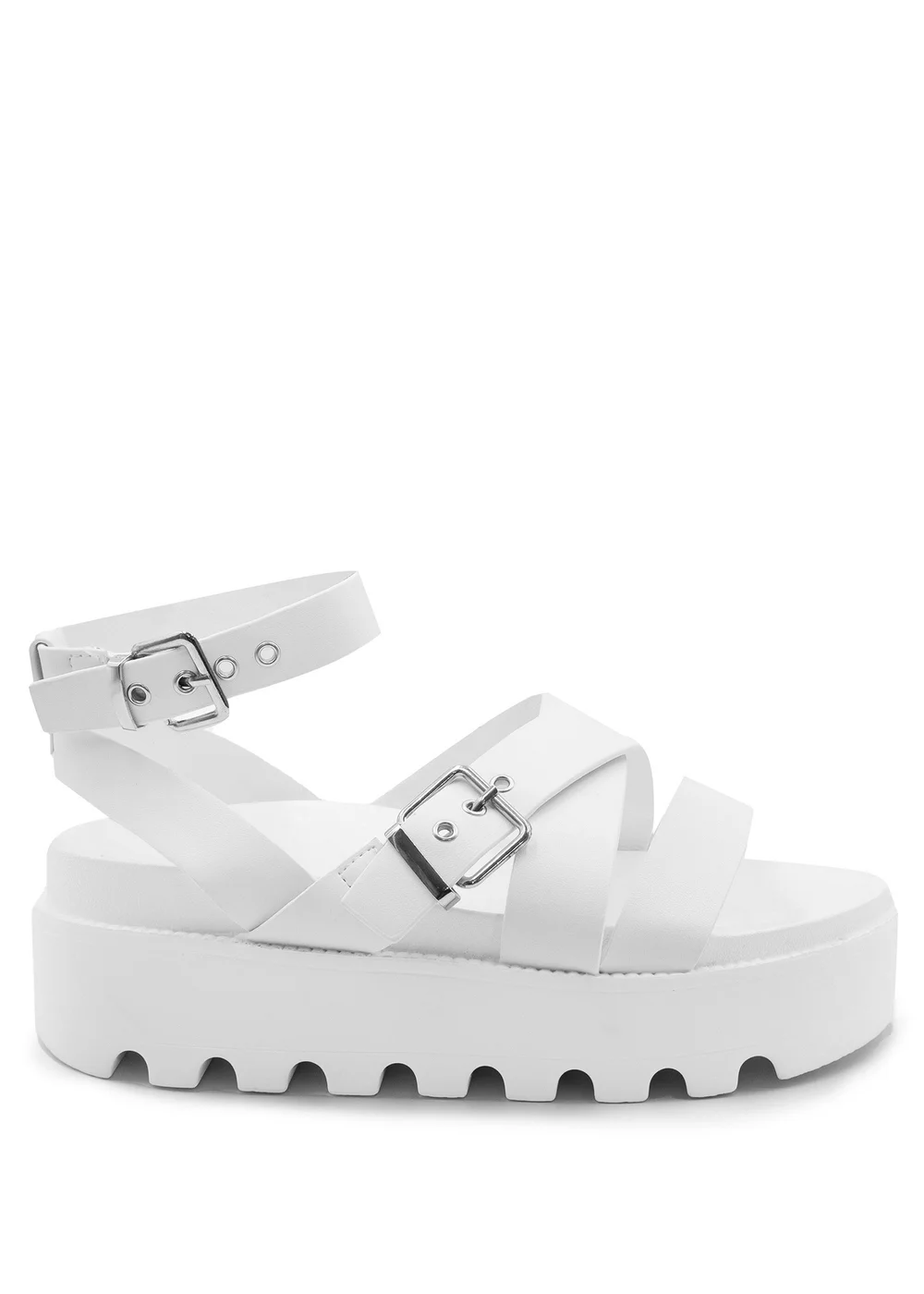 Where's That From White Pu Layla Buckle Strap Platform Sandals - 3 Image 1