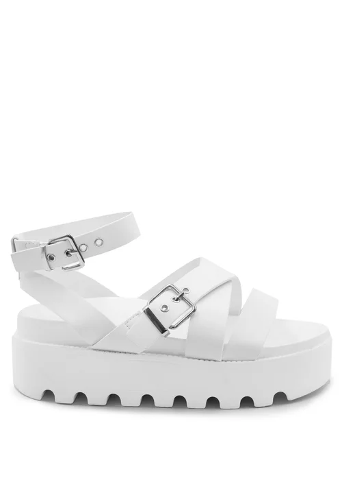 Where's That From White Pu Layla Buckle Strap Platform Sandals - 3 Image 1