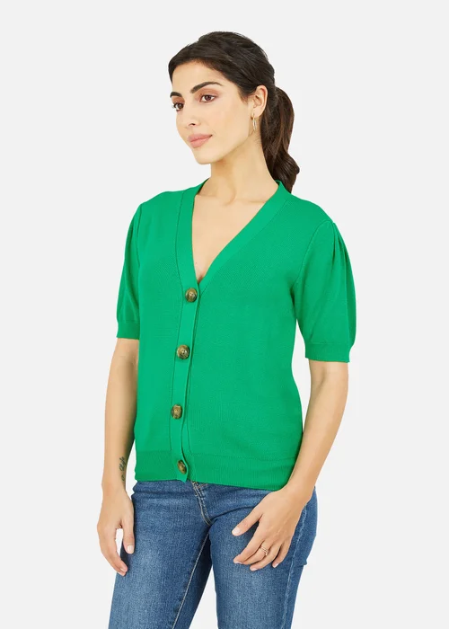 Yumi Green Short Sleeve Knitted Cardigan - S Image 1