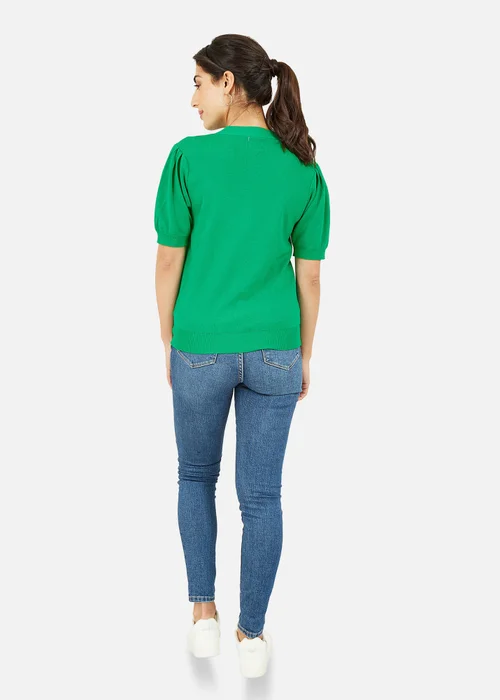 Yumi Green Short Sleeve Knitted Cardigan - S Image 3