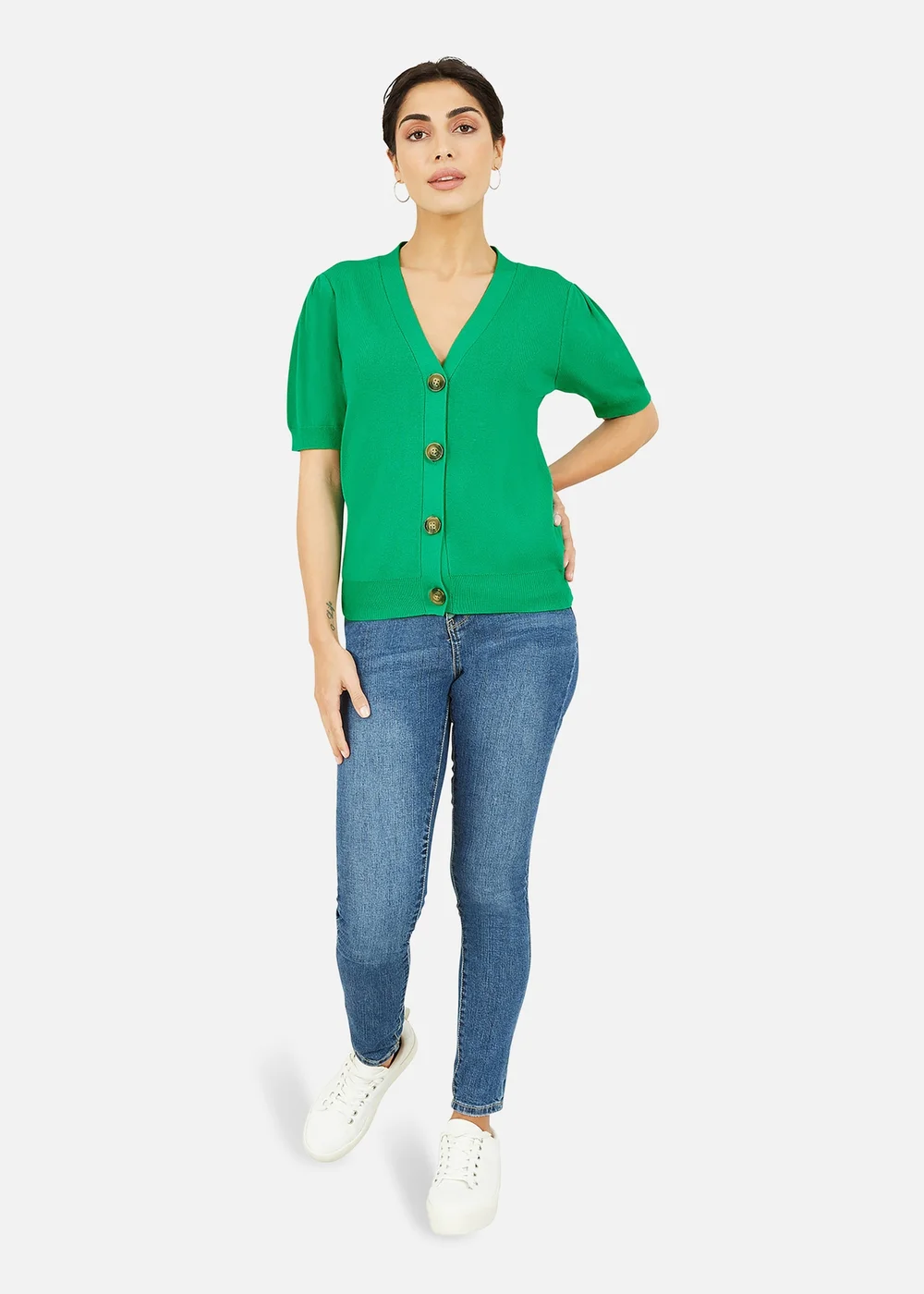 Yumi Green Short Sleeve Knitted Cardigan - S Image 2