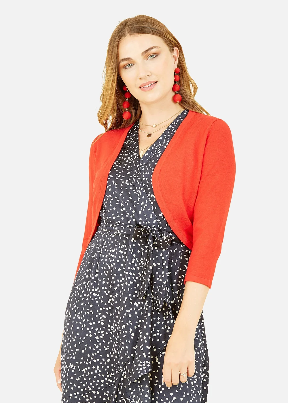 Yumi Red Knitted Curve Bolero - S Image 1