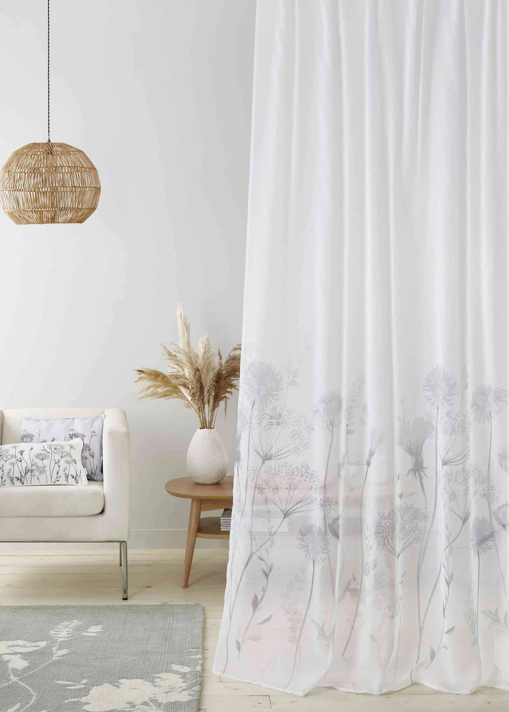 Catherine Lansfield Meadowsweet Floral Tab Top Voile Curtain Panel - 55W X 48D (140x122cm) Image 2