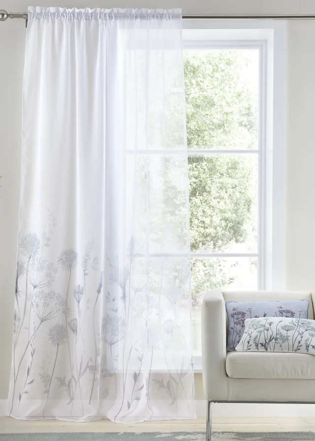 Catherine Lansfield Meadowsweet Floral Tab Top Voile Curtain Panel
