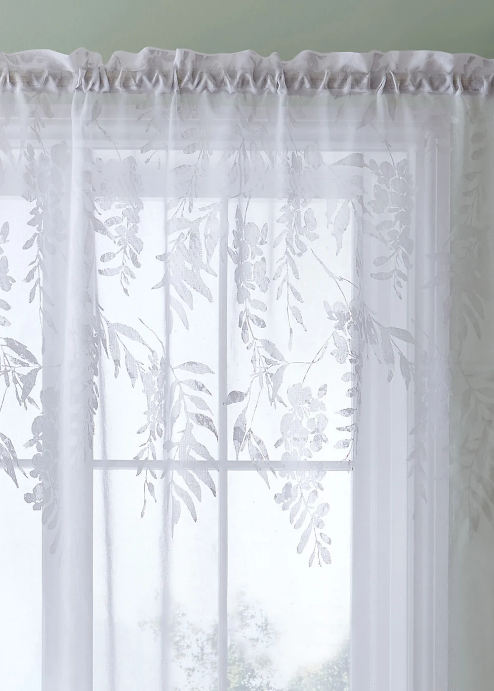 Catherine Lansfield Wisteria Floral Slot Top Voile Curtain Panel - 55W X 48D (140x122cm) Image 2