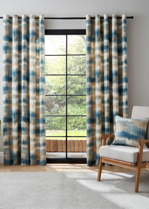 Catherine Lansfield Ombre Texture Thermal Eyelet Curtains Teal Green - 46W X 54D (117x137cm) Image 1