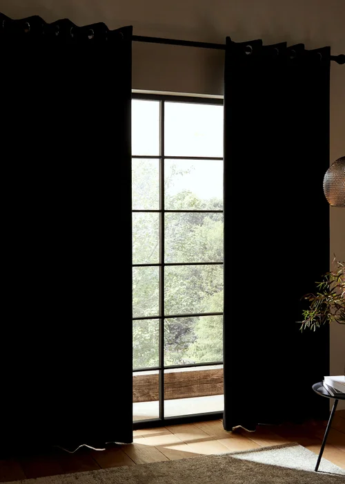 Catherine Lansfield Faux Silk Blackout Thermal Insulating Eyelet Curtains - 46W X 54D (117x137cm) Image 2