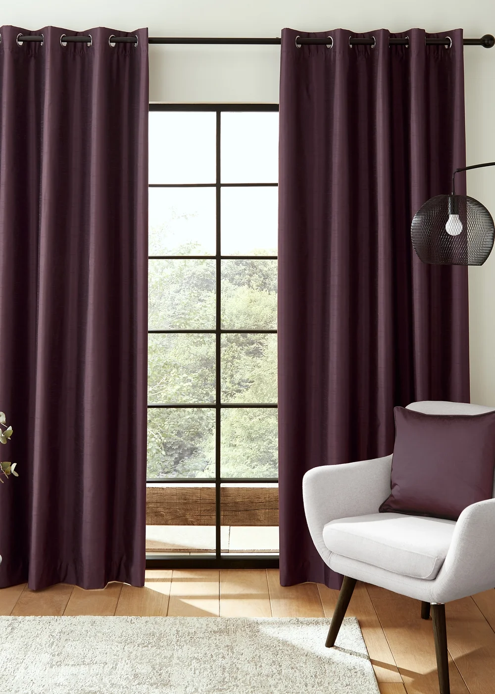 Catherine Lansfield Faux Silk Blackout Thermal Insulating Eyelet Curtains - 46W X 54D (117x137cm) Image 1
