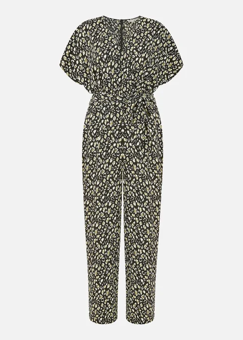 Yumi Black Animal Print Kimono Jumpsuit - Size 8 Image 4