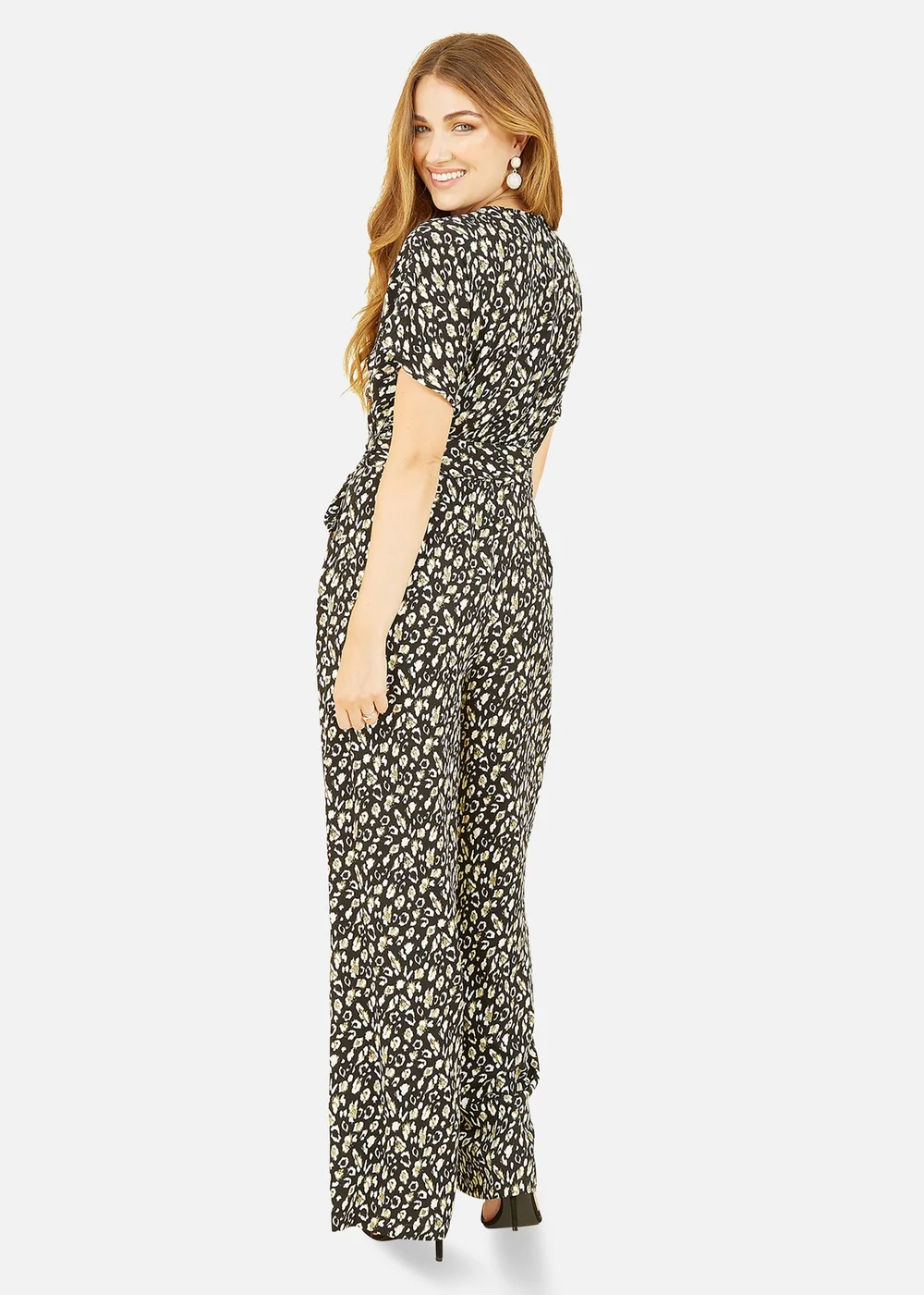 Yumi Black Animal Print Kimono Jumpsuit - Size 8 Image 3