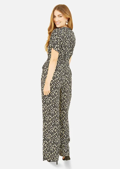 Yumi Black Animal Print Kimono Jumpsuit - Size 8 Image 3