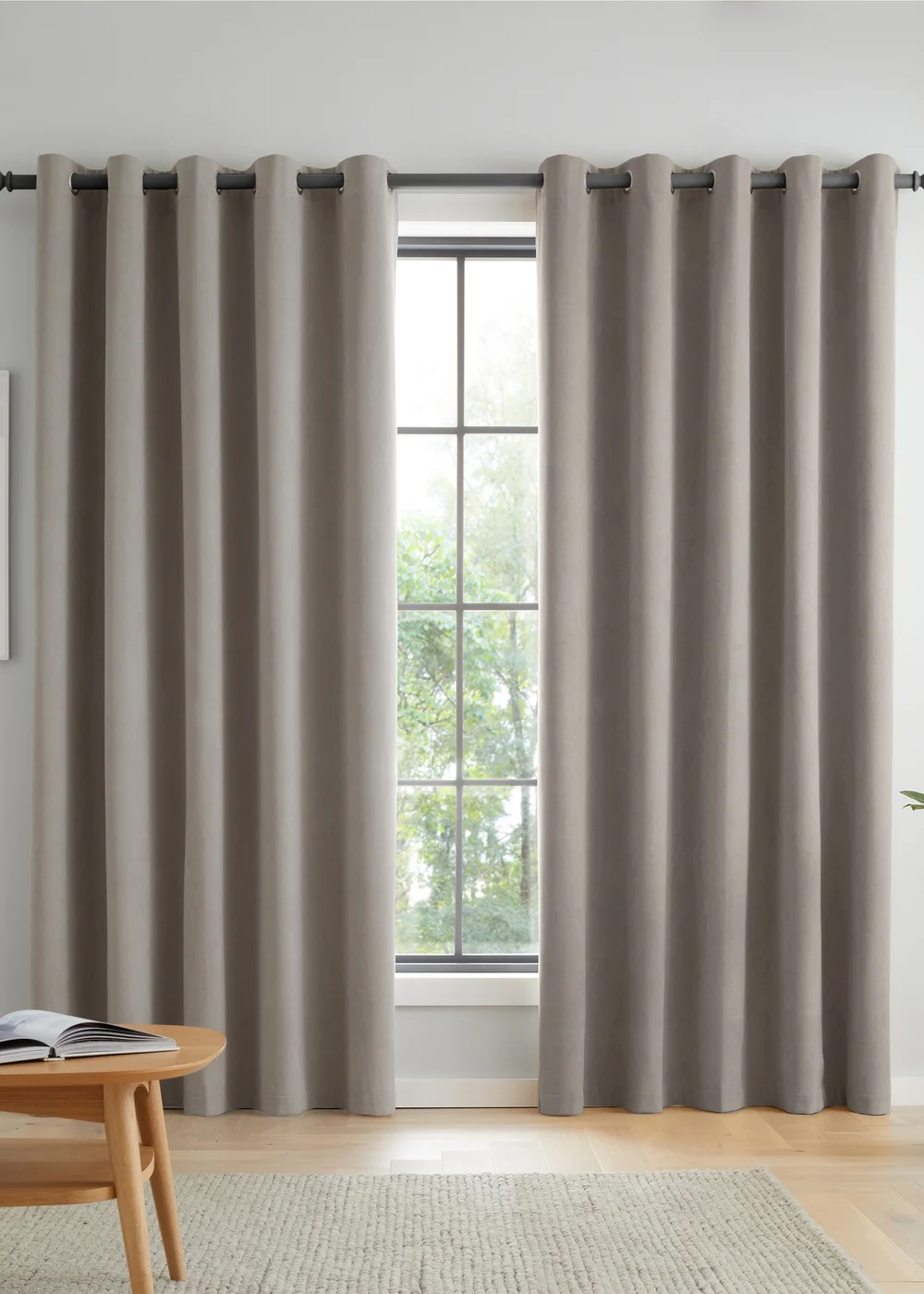 Catherine Lansfield Wilson Velvet Blackout Thermal Eyelet Curtains Grey - 46W X 54D (117x137cm) Image 1