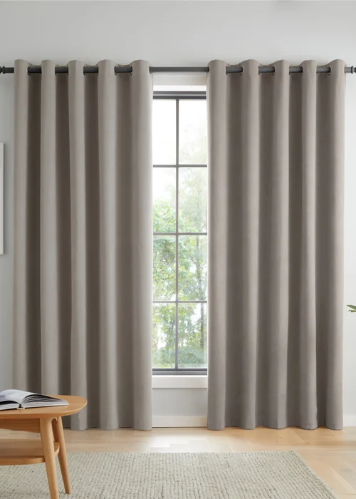 Catherine Lansfield Wilson Velvet Blackout Thermal Eyelet Curtains Grey - 46W X 54D (117x137cm) Image 1
