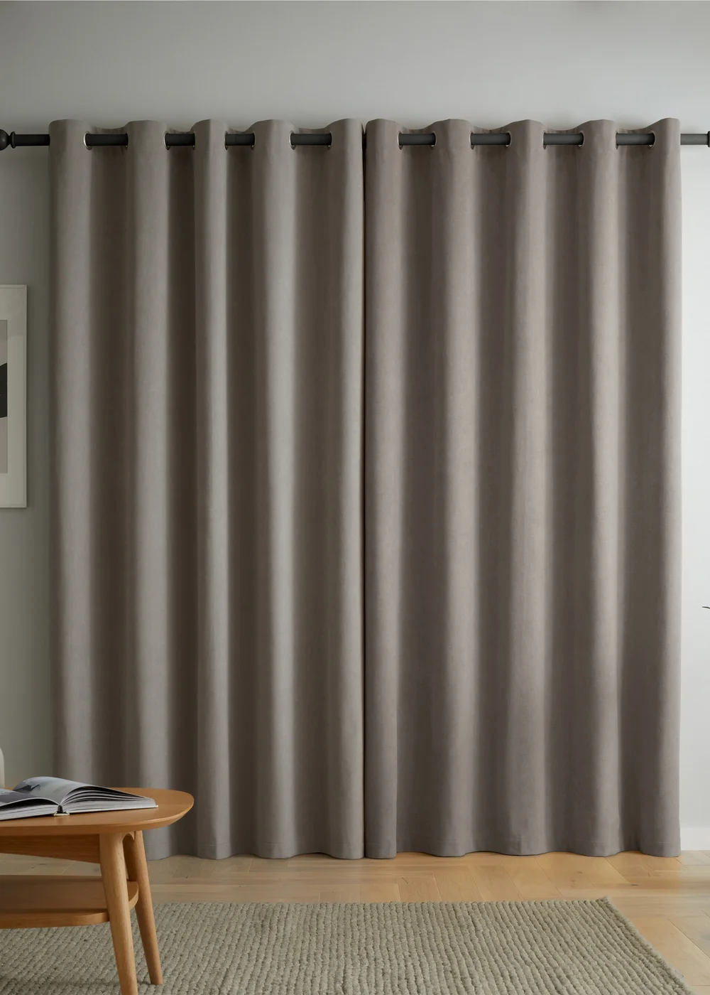 Catherine Lansfield Wilson Velvet Blackout Thermal Eyelet Curtains Grey - 46W X 54D (117x137cm) Image 2