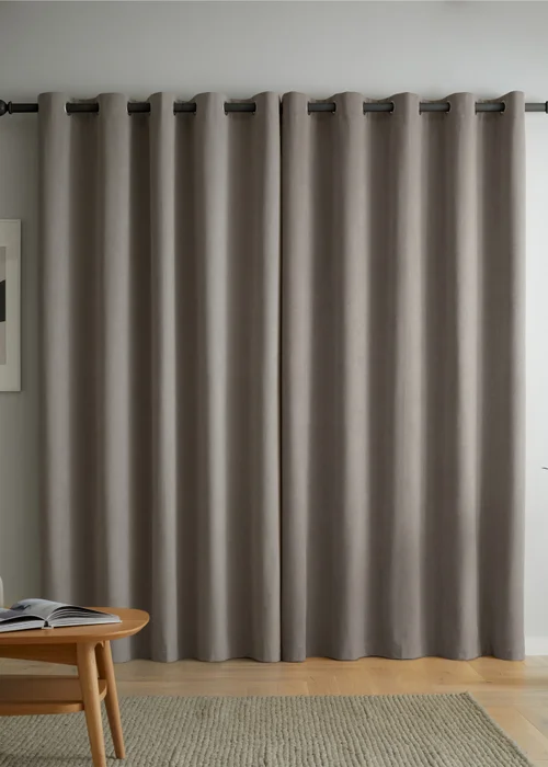 Catherine Lansfield Wilson Velvet Blackout Thermal Eyelet Curtains Grey - 46W X 54D (117x137cm) Image 2
