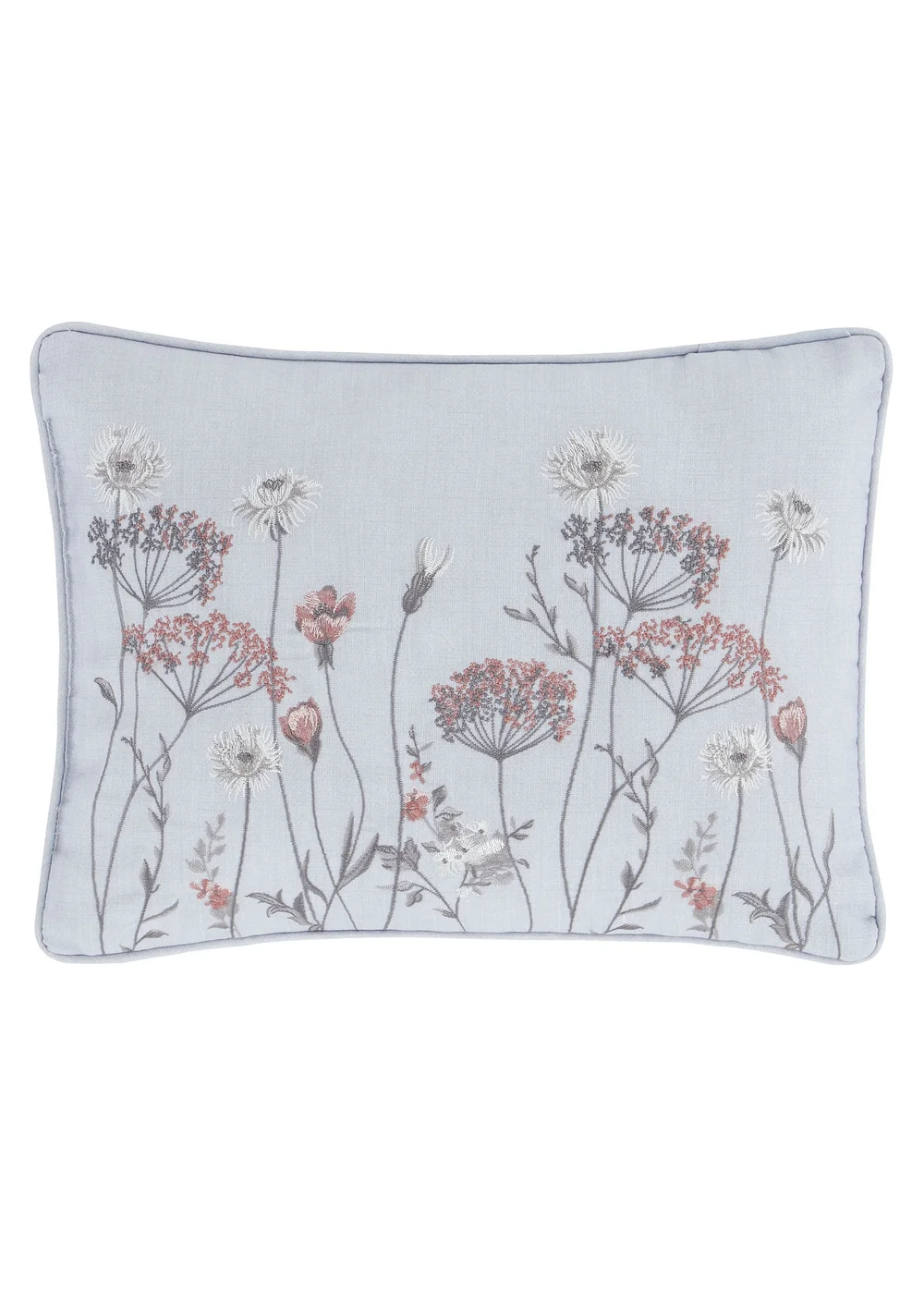 Catherine Lansfield Meadowsweet Floral Embroidered 30x40cm Cushion Grey - One Size Image 1