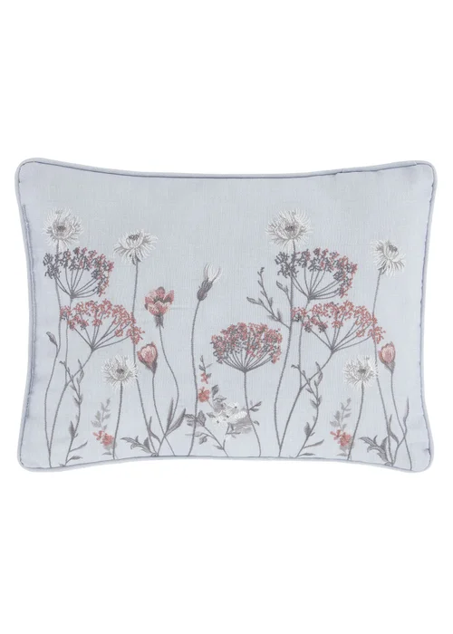 Catherine Lansfield Meadowsweet Floral Embroidered 30x40cm Cushion Grey - One Size Image 1