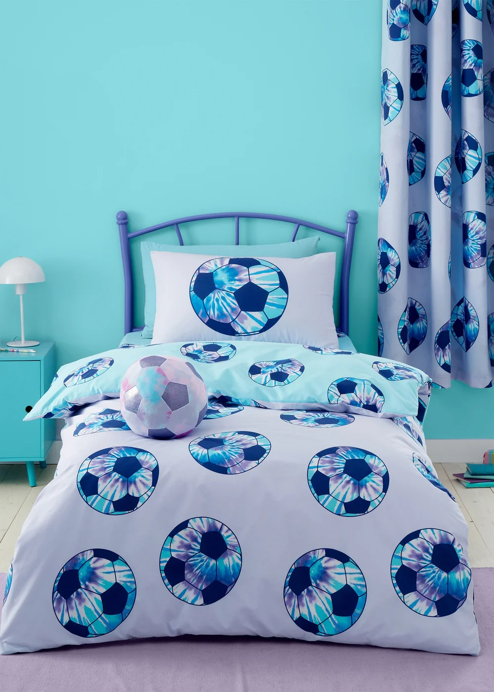 Catherine Lansfield Kids Tie Dye Football 3D Shaped Cushion Lilac - One Size Image 3