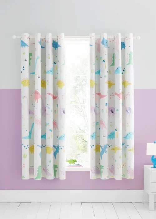 Catherine Lansfield Kids Dinosaur Friends Reversible Curtains - 66W X 72D (168x183cm) Image 1