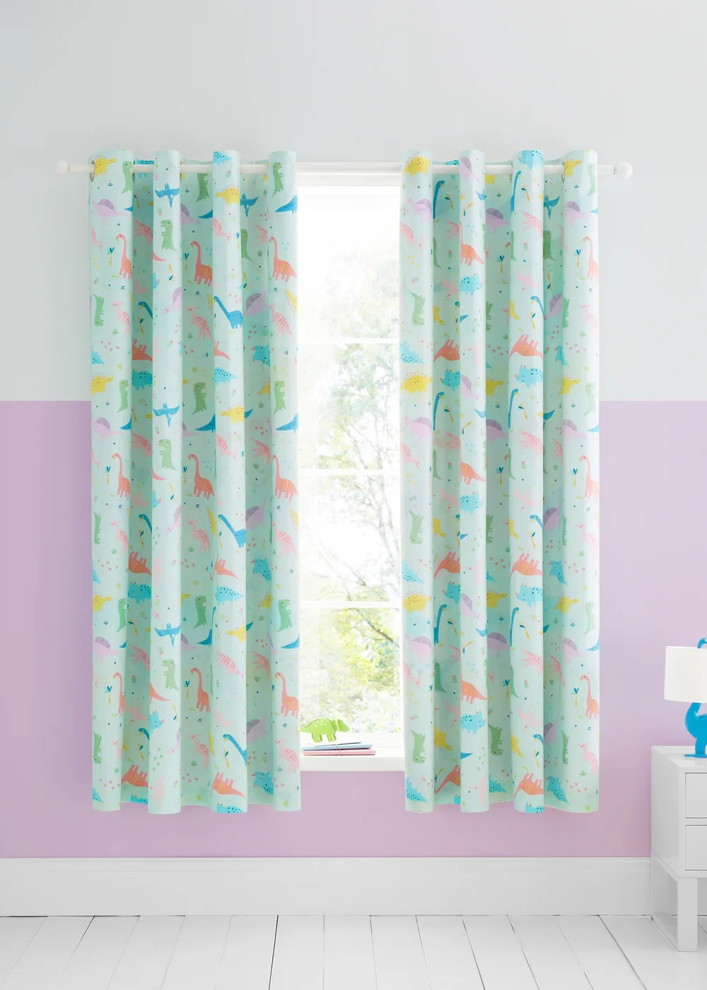Catherine Lansfield Kids Dinosaur Friends Reversible Curtains - 66W X 72D (168x183cm) Image 2