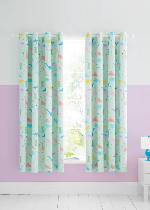 Catherine Lansfield Kids Dinosaur Friends Reversible Curtains - 66W X 72D (168x183cm) Image 2