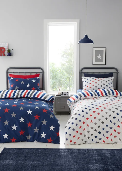 Catherine Lansfield So Soft Stripes and Stars Duvet Cover Set Two Pack - Single Image 1