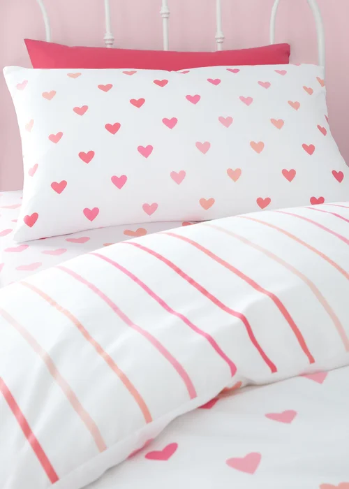 Catherine Lansfield So Soft Hearts and Stripes Duvet Cover Set Two Pack - Single Image 3