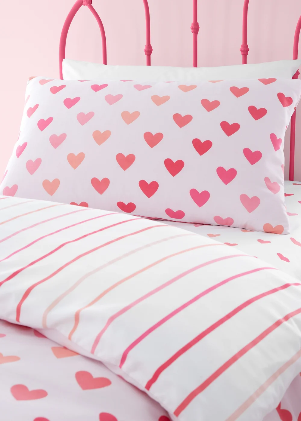 Catherine Lansfield So Soft Hearts and Stripes Duvet Cover Set Two Pack - Single Image 2