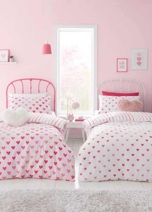 Catherine Lansfield So Soft Hearts and Stripes Duvet Cover Set Two Pack - Single Image 1