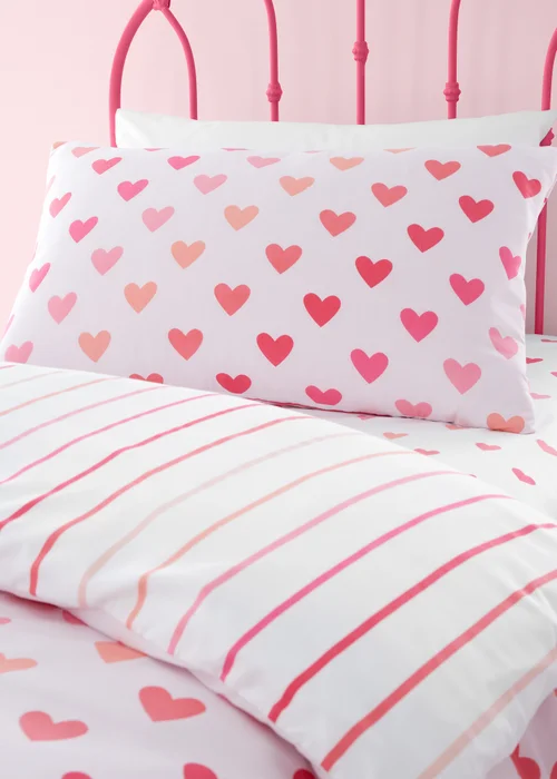 Catherine Lansfield So Soft Hearts and Stripes Duvet Cover Set Two Pack - Double Image 2