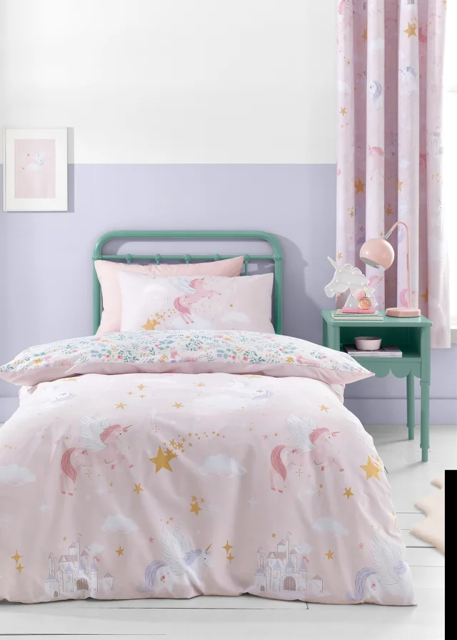 Catherine Lansfield Fairytale Unicorn Reversible Duvet Cover Set Pink