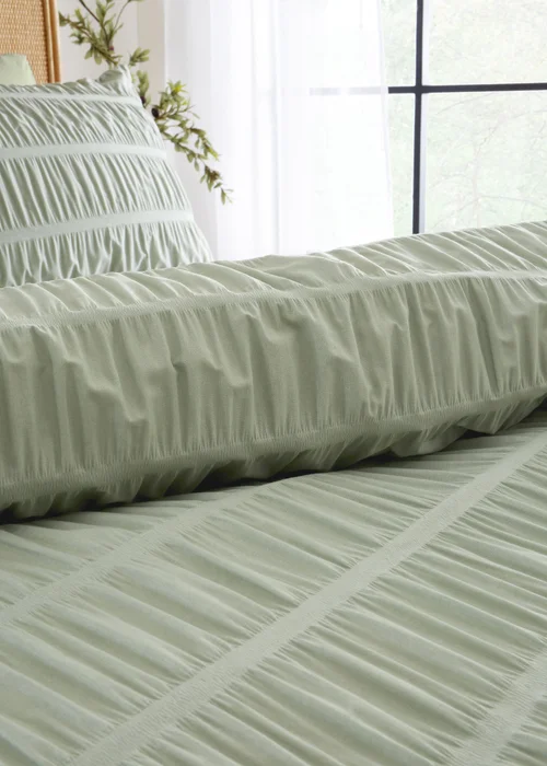 Catherine Lansfield Seersucker Duvet Cover Set Sage Green - Single Image 3