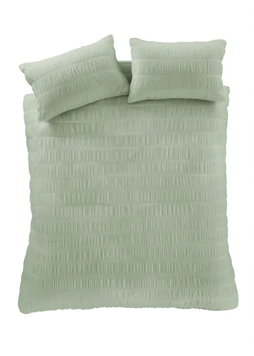 Catherine Lansfield Seersucker Duvet Cover Set Sage Green - Single Image 5