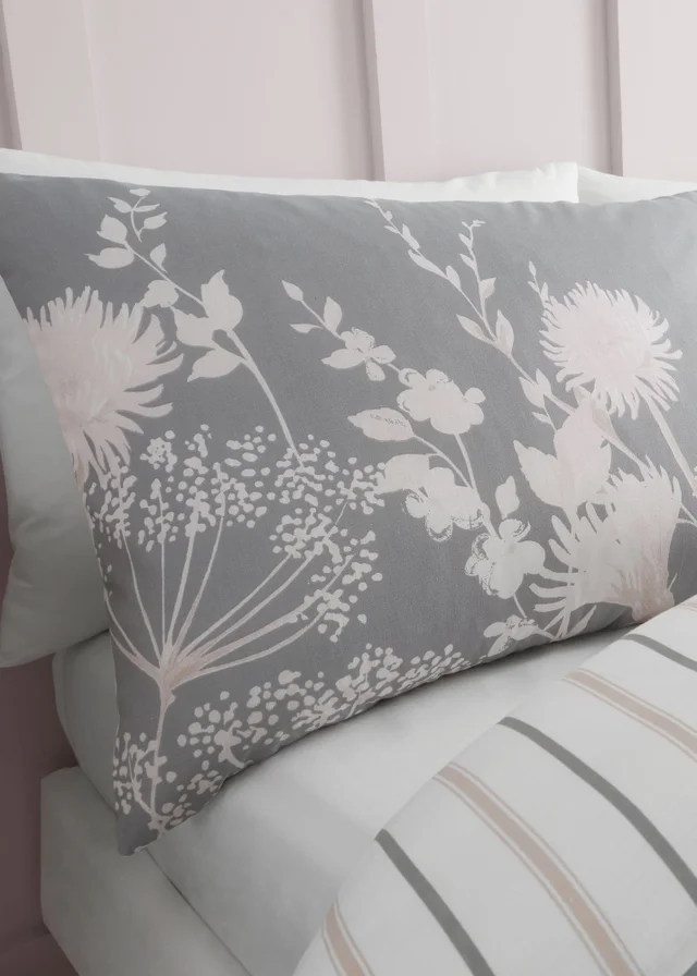 Catherine Lansfield Meadowsweet Floral Reversible Duvet Cover Set Grey Pink