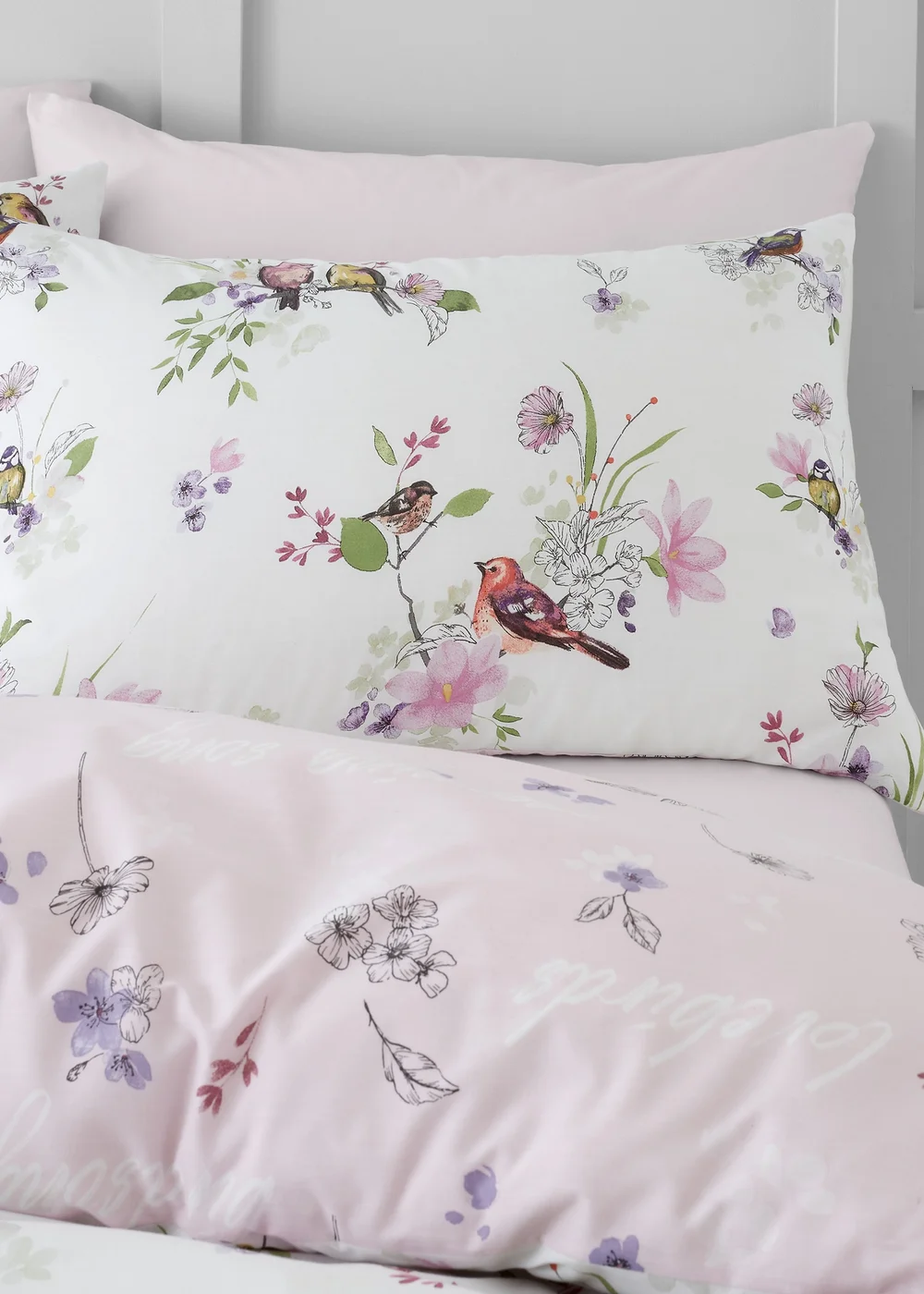 Catherine Lansfield Songbird Reversible Duvet Cover Set Pink - Single Image 3
