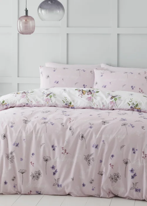 Catherine Lansfield Songbird Reversible Duvet Cover Set Pink - Single Image 2