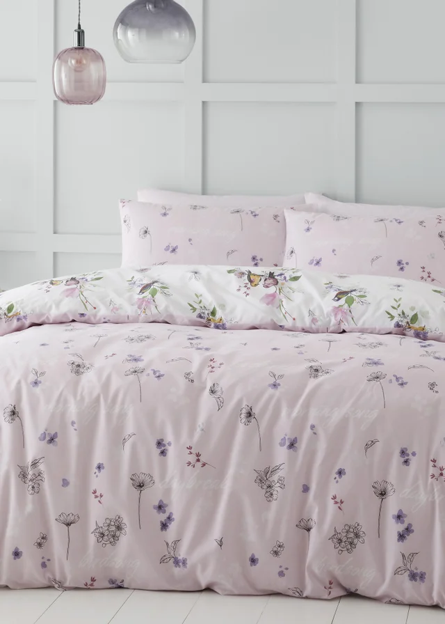 Catherine Lansfield Songbird Reversible Duvet Cover Set Pink