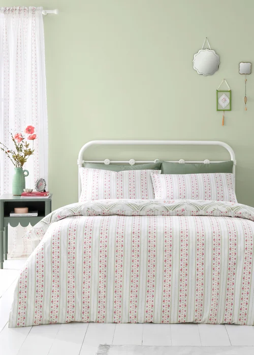 Catherine Lansfield Cameo Floral Reversible Duvet Cover Set - Single Image 2
