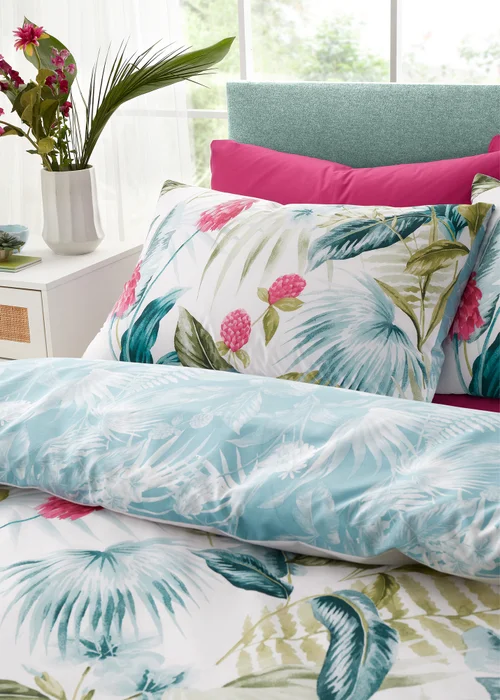 Catherine Lansfield Aruba Tropical Floral Reversible Duvet Cover Set Green - King Image 3