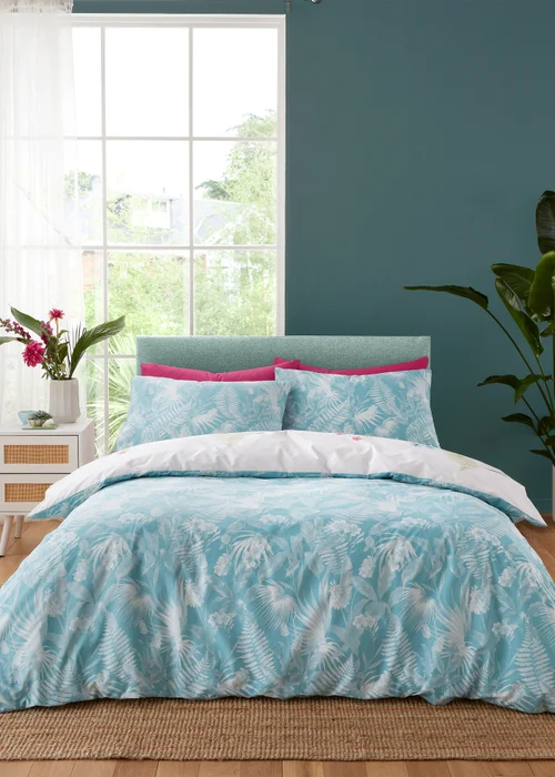 Catherine Lansfield Aruba Tropical Floral Reversible Duvet Cover Set Green - King Image 2