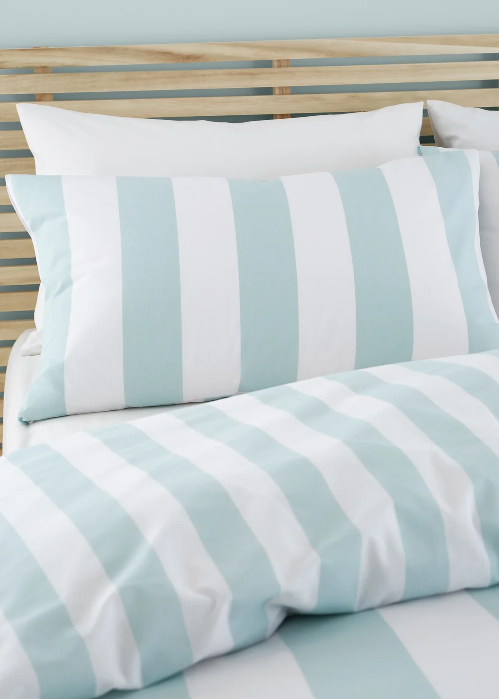 Catherine Lansfield Cove Stripe Reversible Duvet Cover Set Duck egg Blue - Single Image 3