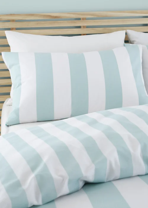 Catherine Lansfield Cove Stripe Reversible Duvet Cover Set Duck egg Blue - Single Image 3