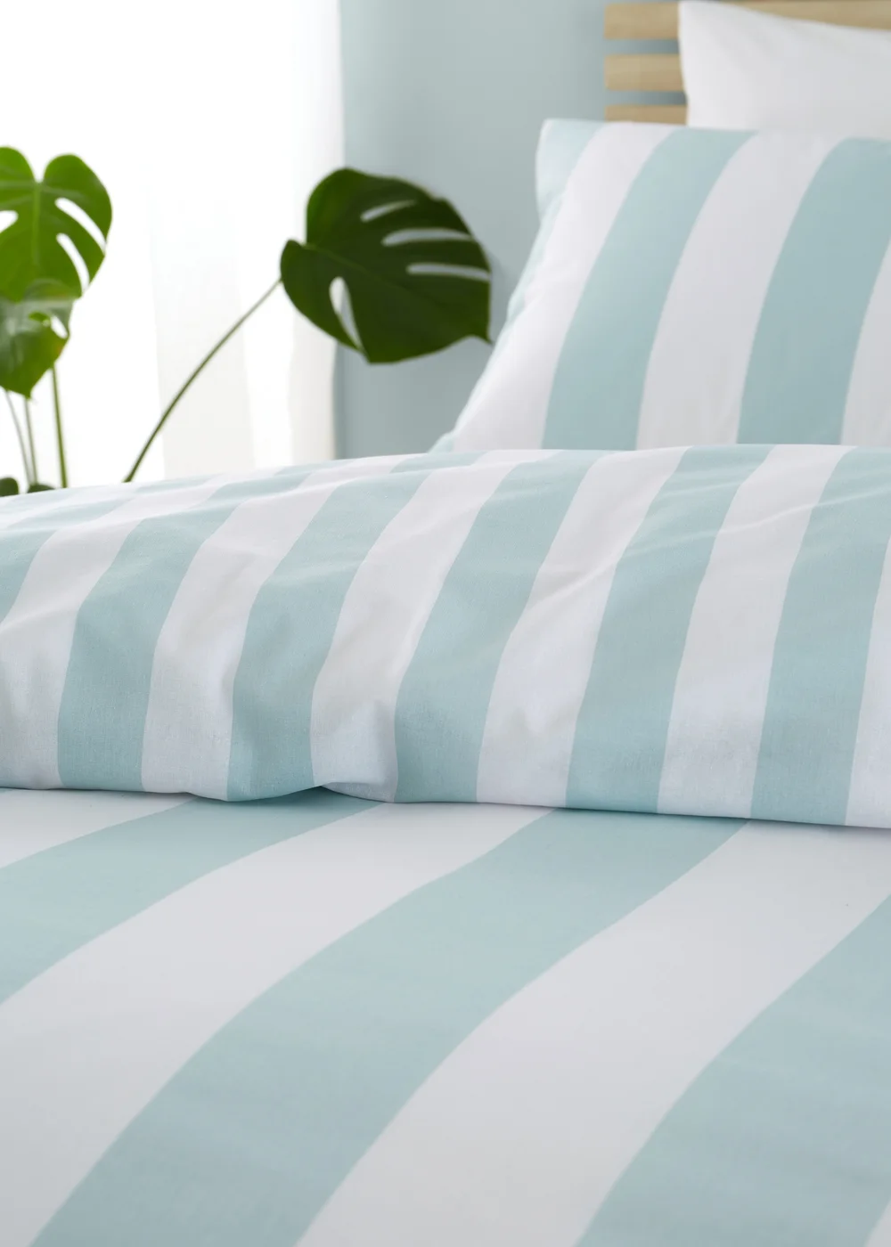 Catherine Lansfield Cove Stripe Reversible Duvet Cover Set Duck egg Blue - Single Image 4