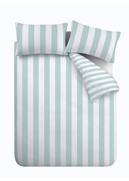Catherine Lansfield Cove Stripe Reversible Duvet Cover Set Duck egg Blue - Single Image 5