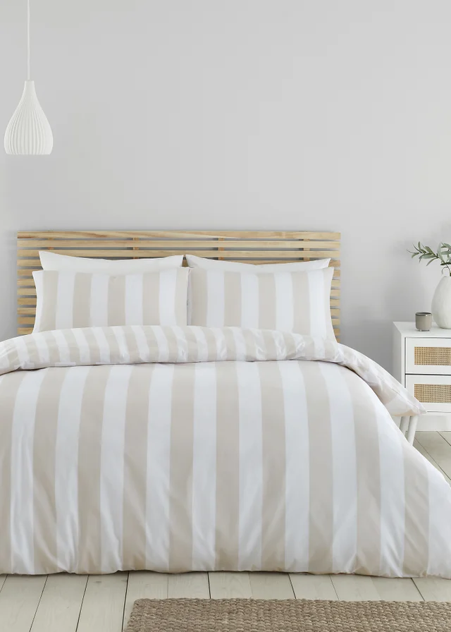 Catherine Lansfield Cove Stripe Reversible Duvet Cover Set Natural