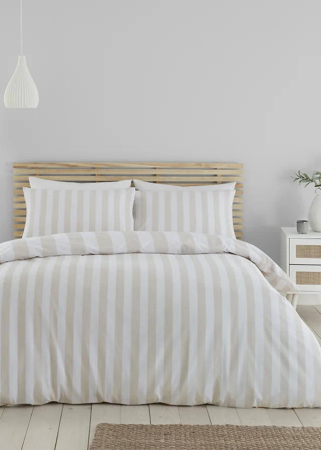 Catherine Lansfield Cove Stripe Reversible Duvet Cover Set Natural