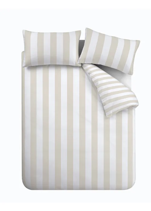 Catherine Lansfield Cove Stripe Reversible Duvet Cover Set Natural - Single Image 5