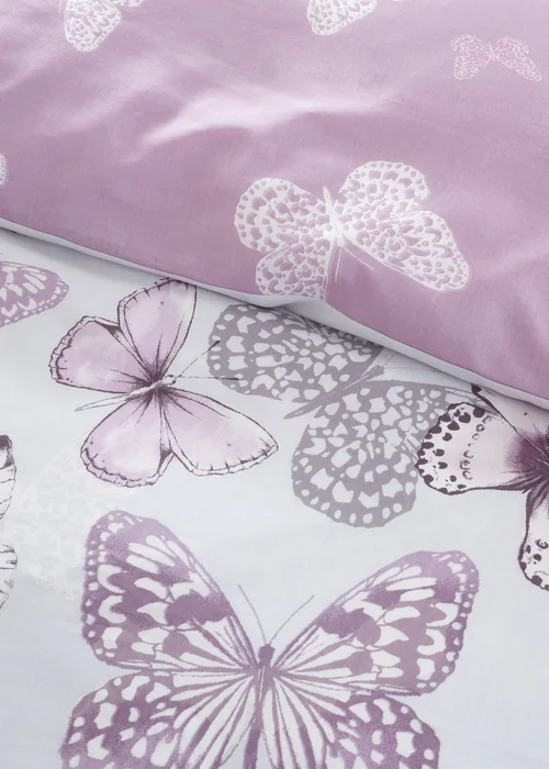 Catherine Lansfield Scatter Butterfly Reversible Duvet Cover Set Heather - Single Image 3