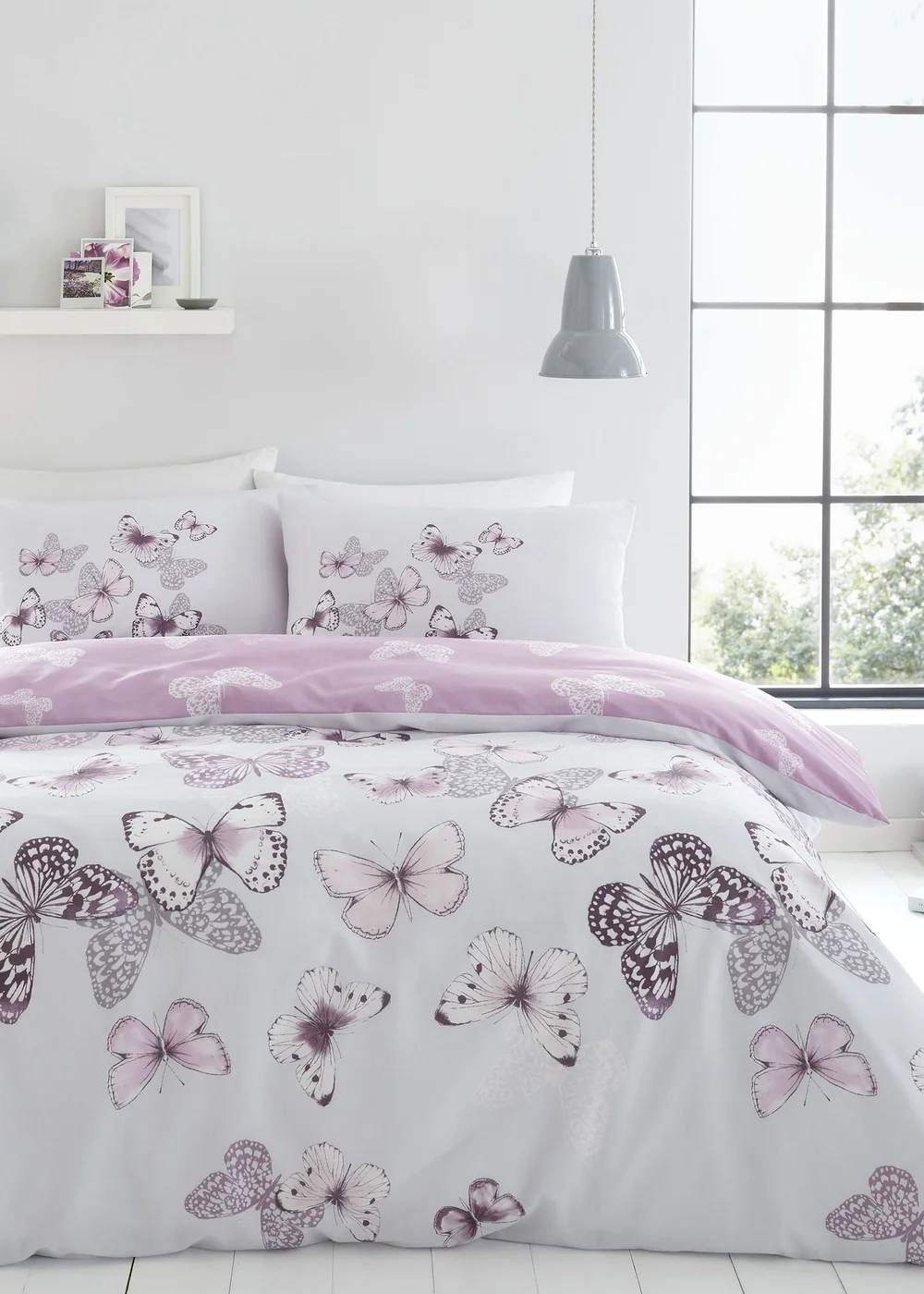 Catherine Lansfield Scatter Butterfly Reversible Duvet Cover Set Heather - Single Image 1