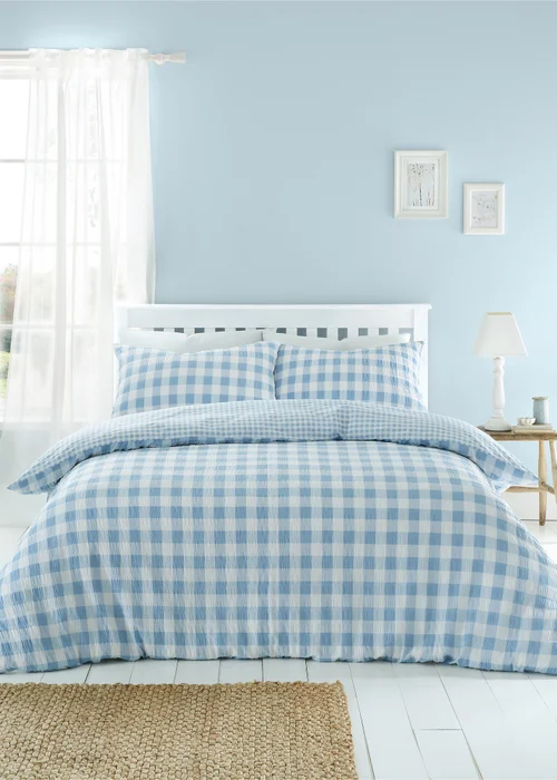 Catherine Lansfield Seersucker Gingham Check Duvet Cover Set - Single Image 1